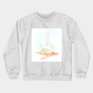 Easter, bird, nest, eggs, flower, holiday, family, forest, floral, spring, nature, painting, art, watercolor Crewneck Sweatshirt